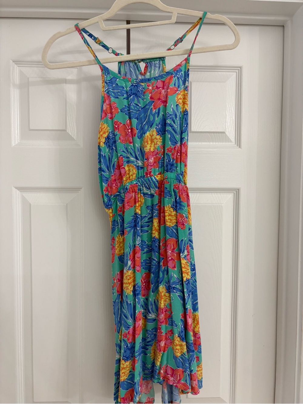 Roxy Girls' Blue Tropical Floral Sundress with Pink & Yellow Flowers